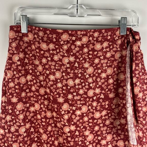 Loft Faux Wrap Floral Mini Skirt Linen Blend Crimson Red Womens Size 4 - Picture 4 of 11